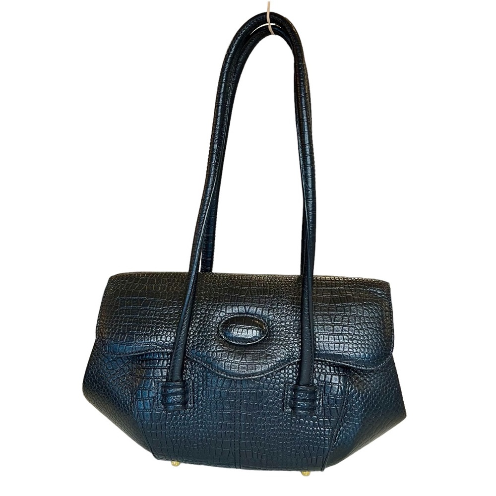 Vintage Ashneil black embossed leather shoulder bag.
